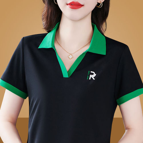High-end Korean sports polo shirt, women's summer new trend short-sleeved T-shirt, women's middle-aged loose base top