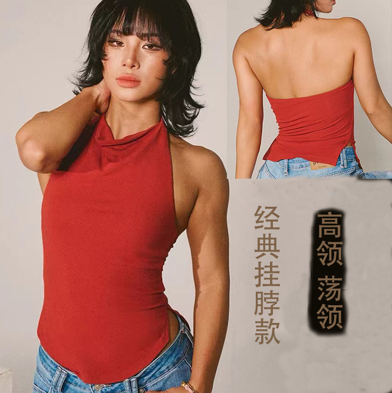 Amazon Cross-border Yoga Vest Solid Color Stand-up Collar Neck Vest Sexy Backless Running Fitness Wear Women's Top