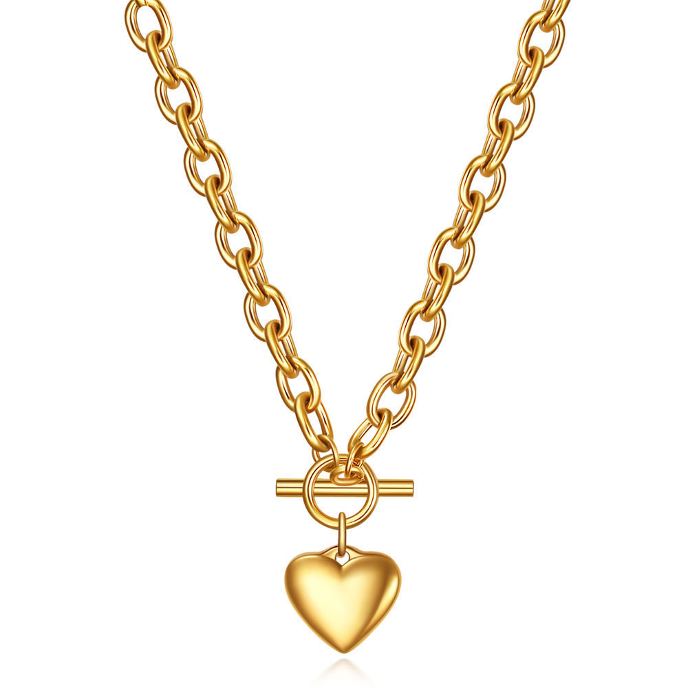 Smooth Heart Pendant Necklace With Ot Clasp In Stainless Steel_voghion.com