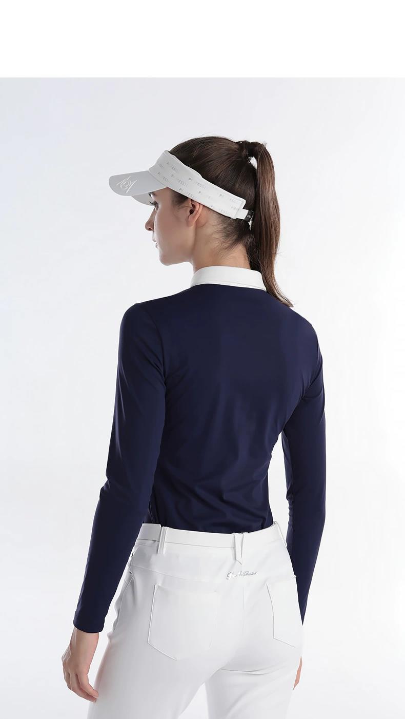 Áo thun dài tay golf nữ PGM cổ bẻ vải thể thao co giãn — YF615-Áo màu xanh hải quân, YF615-Áo Trắng, YF615-Áo màu xanh nhạt chi tiết 6
