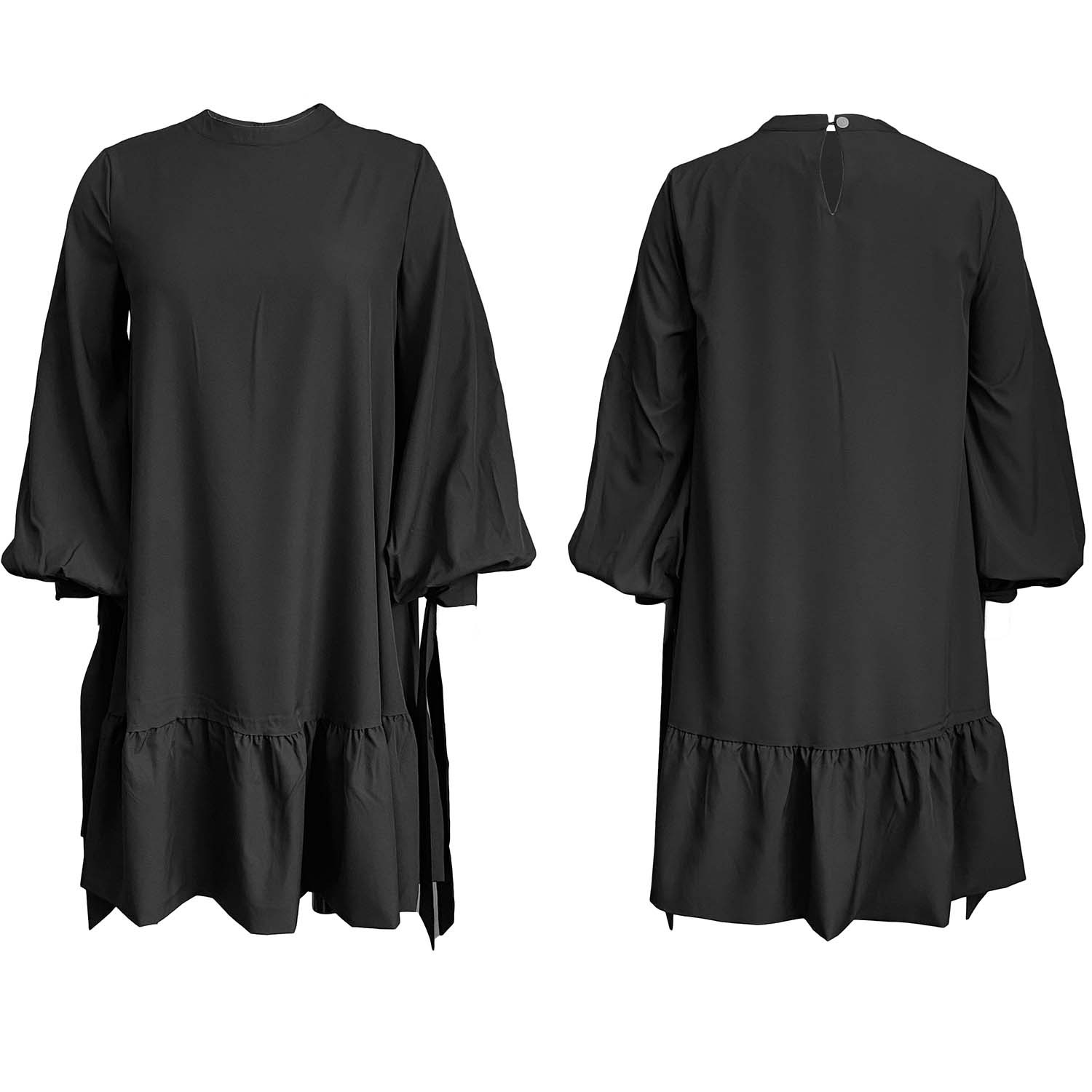 Loose Fit Solid Color Puff Sleeve Dress Plus Size Casual Style Autumn Wear Wholesale Available