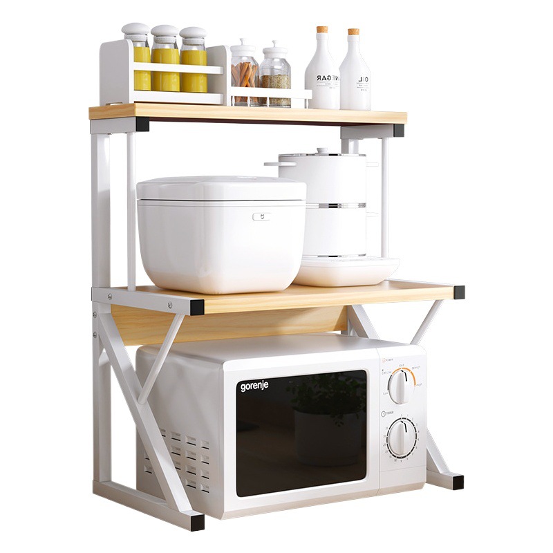 Kitchen Microwave Oven Rack Countertop Spice Rack Household Storage Rack Floor-Standing Double-Layer Desktop Oven Rack