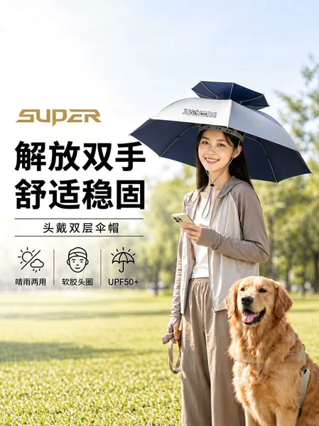 Head-mounted umbrella, outdoor sunshade umbrella for fishing, head-mounted rain umbrella, sun hat umbrella