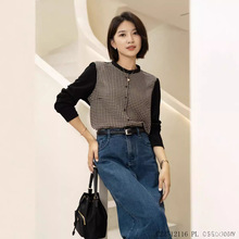 YUN韫2025新款时尚女装上衣潮千鸟格长袖衬衫女 宽松立领女衫批发