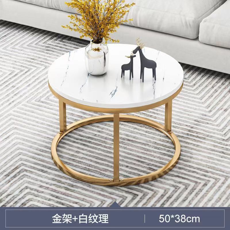 Mesa de té lujosa moderna pequeña sala de estar mesa redonda simple de mármol italiano creativo mesa de té de hierro forjado