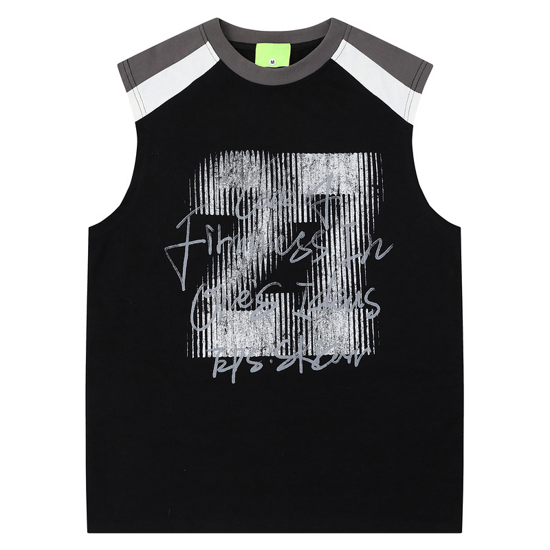 2026 New Trendy Loose Round Neck Fuzzy Print Vest Men's Summer Sleeveless T-Shirt Youth Casual Top 2026 New Trendy Loose Round Neck Fuzzy Print Vest Men's Summer Sleeveless T-Shirt Youth Casual Top