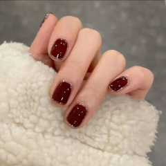 Autumn and Winter Wine Red Sparkling Nail Polish, Ready-to-Wear Detachable Nail Stickers, Internet Famous False Nails, Pure Desire Nail Art Nail Sheet