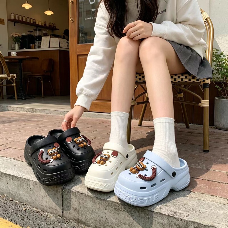 Fashion Slippers for Women, Cloud-Sole Eva Clogs, Cartoon Brown Bear Thick-Soled Summer Outdoor Clogs for Girls