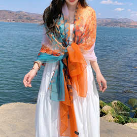 丝巾女春夏新款百搭时尚围巾长款薄款披肩洋气纱巾民族风拍照防晒