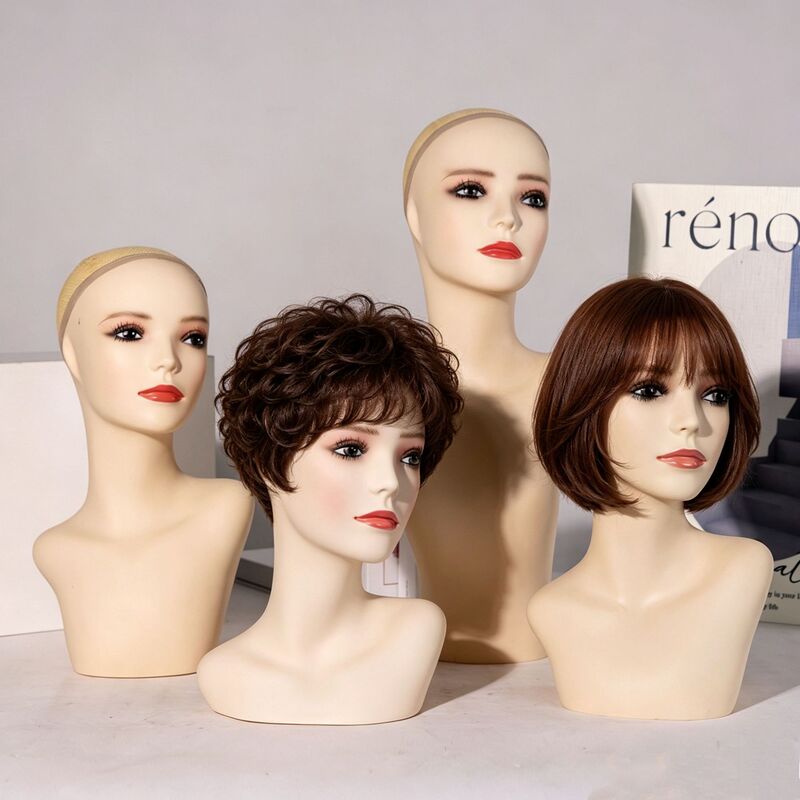 Wig Model Head, Wig Shop High-End Head Mannequin, Short Dummy Head, Realistic Makeup, Domestic Wig Set, 34cm Model Head