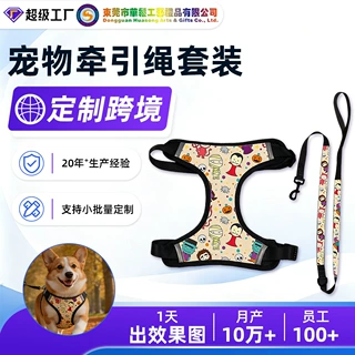 定制华松马甲套装牵狗绳印花万圣节宠物牵引带户外遛狗背心式牵引
