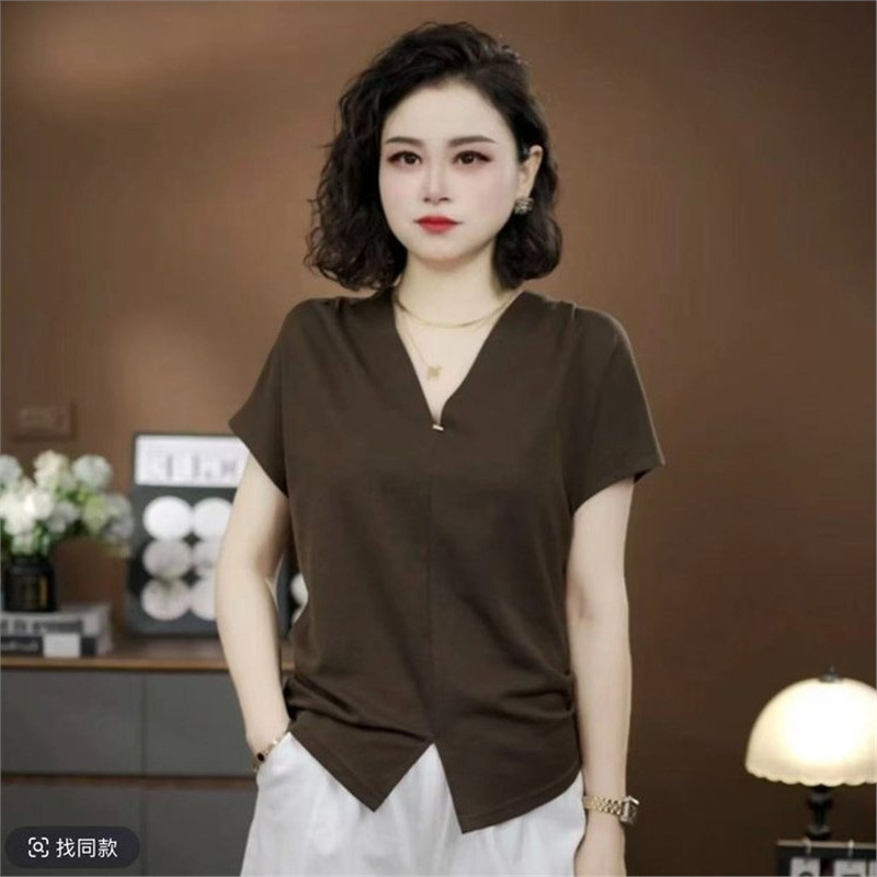 Dropshipping Summer New Style Women's Short-Sleeve T-Shirt, Fashionable and Elegant V-Neck Top, Stylish and Slimming, Versatile Women's Top