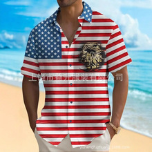 独立日美国星条旗数码印花夏季男士衬衫 短款男女衬衣工厂直销