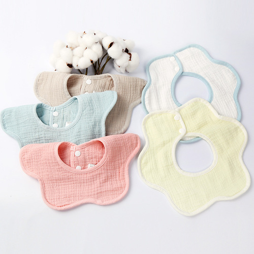 Crepe petal bib baby 360° rotating bib six-layer pure cotton gauze bib infant saliva towel