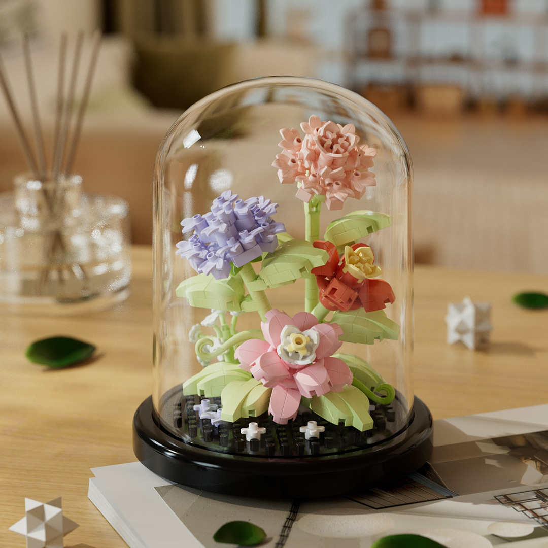 Cubierta de polvo, bloques de construcción, flores, compatible con Lego en maceta, flores de hibisco, juguetes para niños, niñas, venta al por mayor transfronteriza