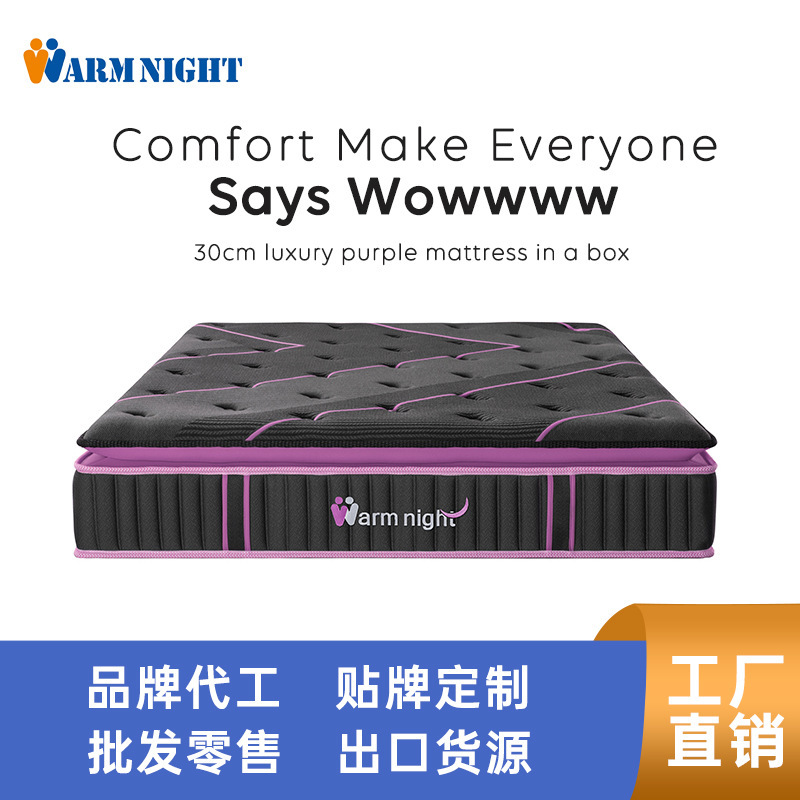 30cm Dreamy Purple Extra Large Mixed Mattress Oem Custom Thickened American Style Three-Sided Simmons Compressed Roll Pack