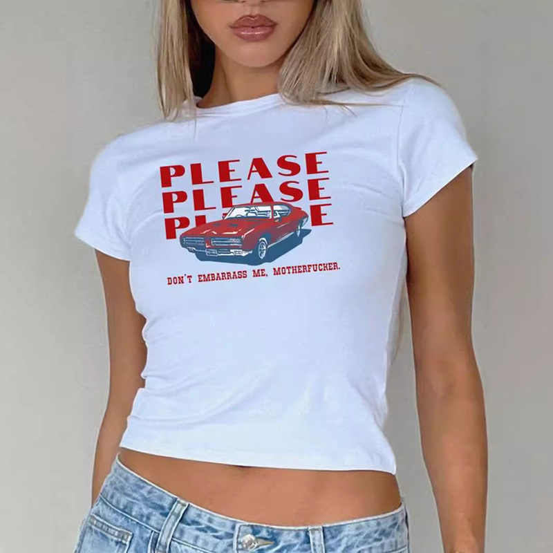 Please Don'T Let Me Ruin Mf Baby Tee Summer Retro 90S Y2K Summer European and American Clothing