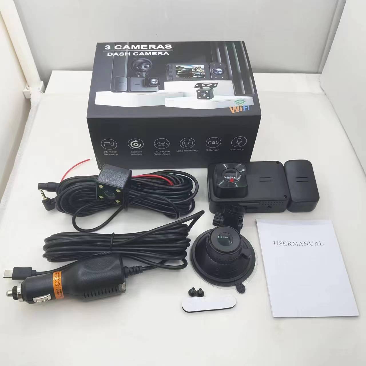 Multi-function three-recording driving recorder super wide-angle infrared night vision support WiFi reversing image parking monitoring