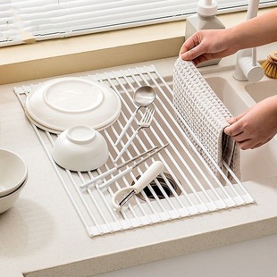 Silicone Sink Drain Rack Foldable Dish Storage Dish Drain Basket Kitchen Sink Silicone Telescopic Storage Rack