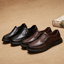 手抓纹牛皮男士休闲皮鞋2025秋季新款厚底套脚舒适商务男鞋厂批发