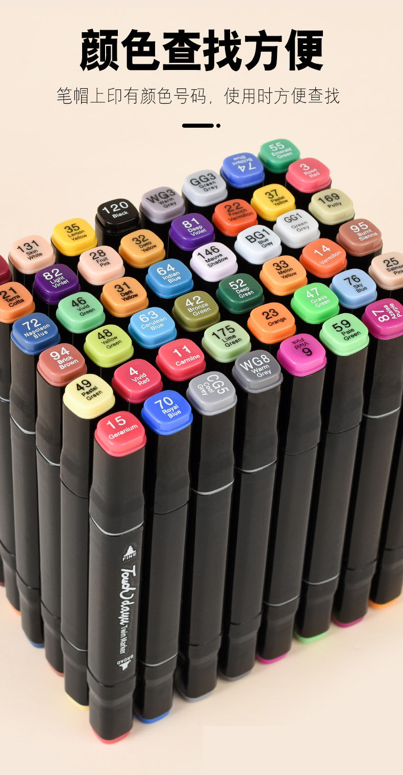 Schwarzschaftige doppelspitzige Alkohol-Ölmarker Kunstmalstifte Farbstifte Markierungsstifte Set für Schüler und Kinder Aquarellstifte