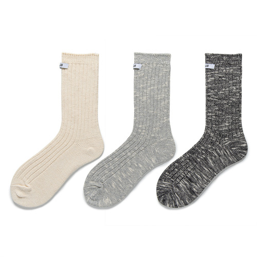 Japanese trendy brand cityboy cloth label slub cotton wool socks for men and women, thick line mid-calf socks ins trendy socks for men and women