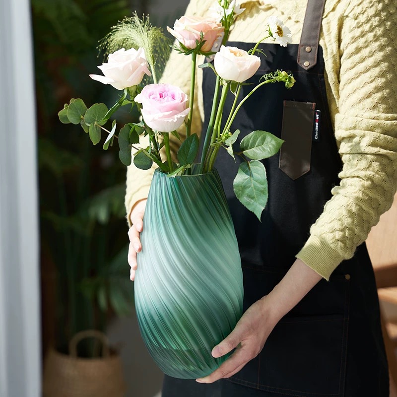 Moderno simple hilo verde florero de vidrio esmerilado creativo sala de estar mesa de comedor arreglo de flores decoración de la flor
