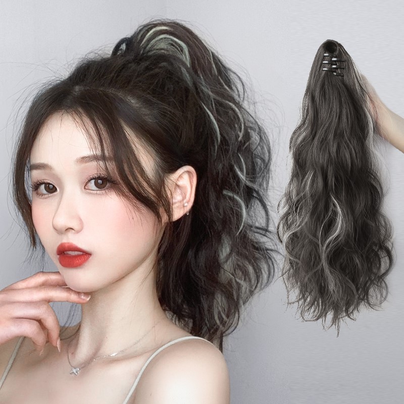 Peluca Cola de Caballo femenino resalte clip de pelo alta onda agua ondulación falsa ponytail Internet celebridad nube caliente corto cola pera flor rollo