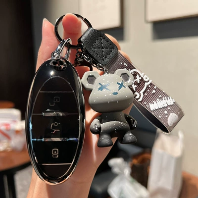 Special Pentium T77 Key Case B70/T55 Pack T77pro Buckle T99/T33 Case B50/E01 High-grade Female Case Buckle (Car key bag) - faw-pentium-f-smart-3-key-single-shell-black-grey-violence-bear-pendant