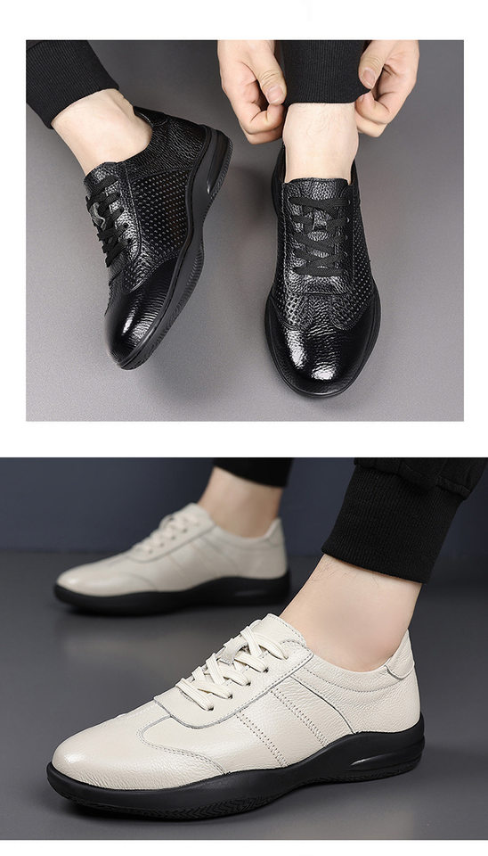 Giày da lỗ nam da bò lớp đầu, đế mềm chống trượt, thoáng khí, kiểu sneaker thể thao — Giày bệt GX màu trắng kem 88332, Giày bệt GX màu đen 88332 chi tiết 16