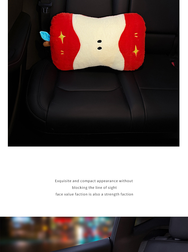 Car Headrest Plush Cute Apple Driving Lumbar Support for Women Creative Cartoon Cushion Lumbar Pad Car Backrest