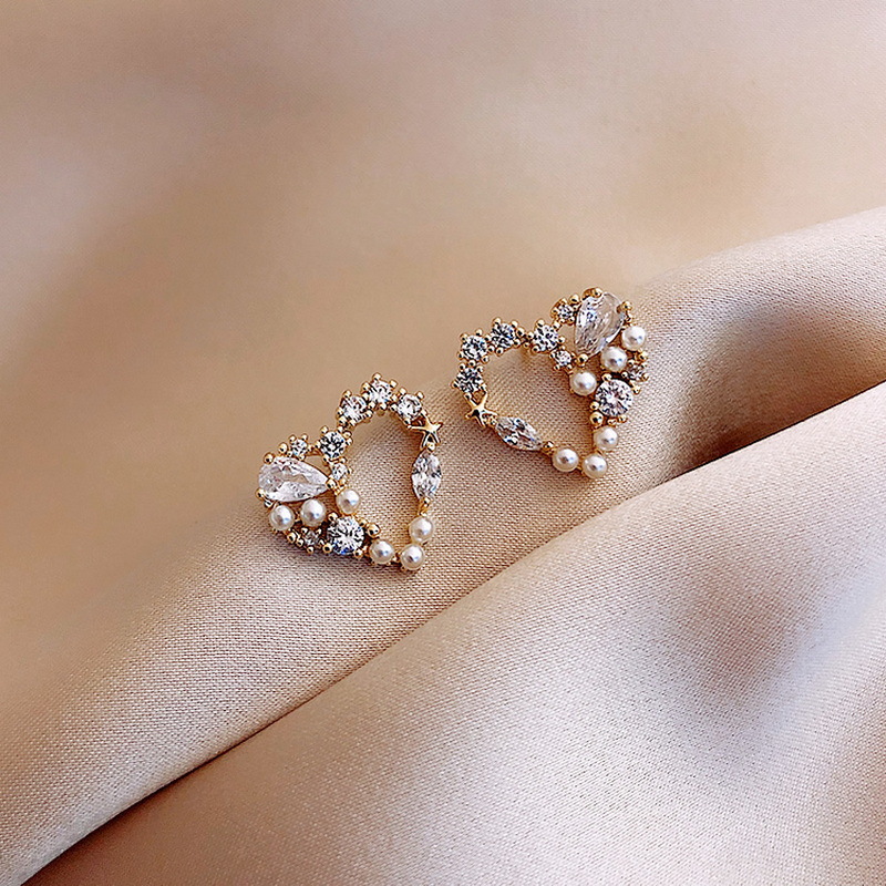 Trendy Love Half Hollow Imitation Pearl Rhinestone Earrings