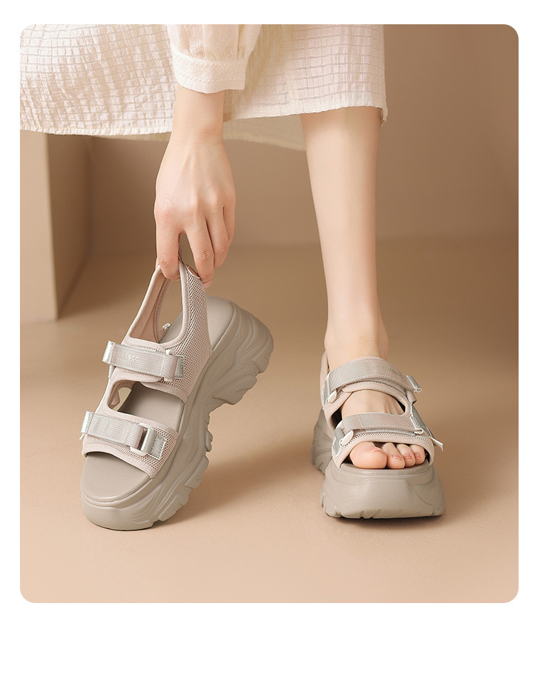 Sandal đi biển nữ thể thao quai dán chống trượt đế tăng chiều cao — G693 màu be chi tiết 20