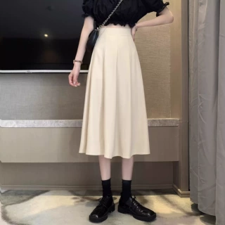 半身裙女2026春季新款设计感a字伞裙胖mm高腰中长款遮胯黑色裙子