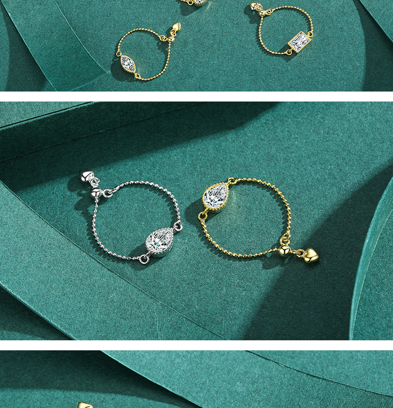 Fashion Water Droplets Sterling Silver Inlay Zircon Open Ring 1 Piece