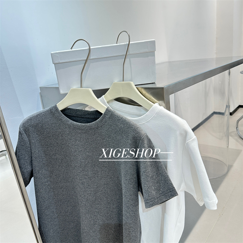 Brushed Solid Color Short-Sleeve T-Shirt for Women, Spring and Autumn, White Round Neck Base Shirt, Slimming, Versatile, Casual, Regular Shoulder Top