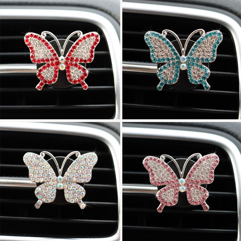 蝴蝶水钻镶满钻汽车出风品香薰香氛夹空调出风口装饰品出风口香水