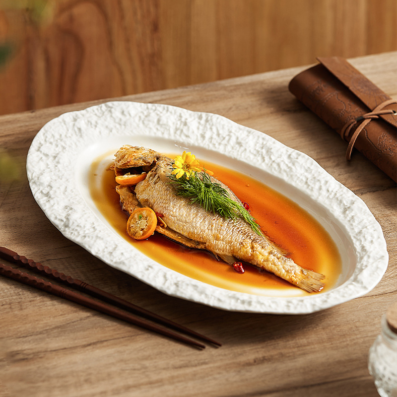 세라믹 생선 접시 높은 외관 가치 접시 접시 가정용 대형 창조적 인 간단한 식기 디너 플레이트 타원형 접시 호텔 접시