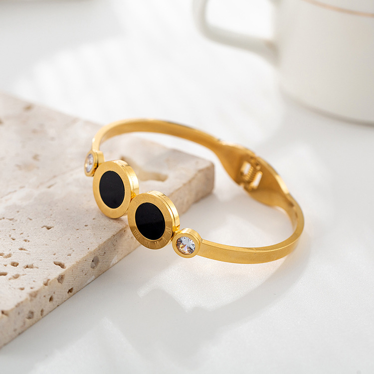 Sweet Geometric Titanium Steel Plating Rhinestones Bangle 1 Piece