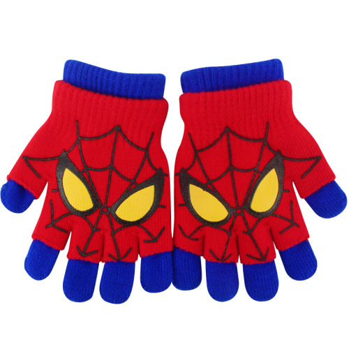 Children's winter warm double-layer gloves for boys, cartoon style, split finger, for babies, five-finger writing, two-piece set, anti-freeze hands