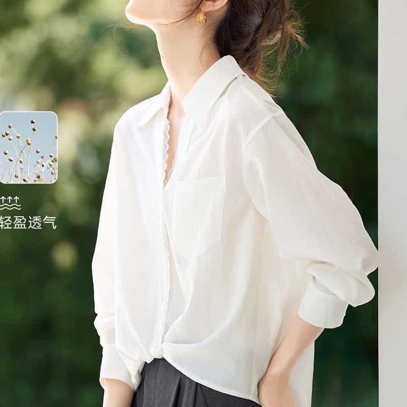 气质女士上衣小衫2025秋季新款蕾丝白衬衫|undefined