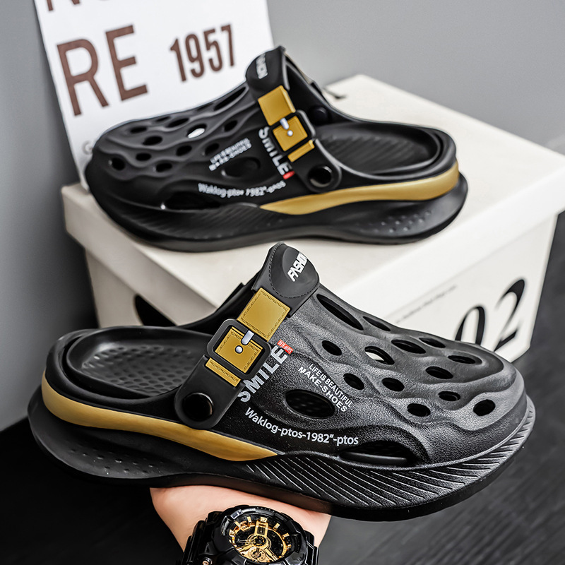 Croc Shoes for Men and Women, Outer Wear, Wading Half-Slippers, High-Quality Baotou Slippers, Two-Wear Beach Driving Sandals