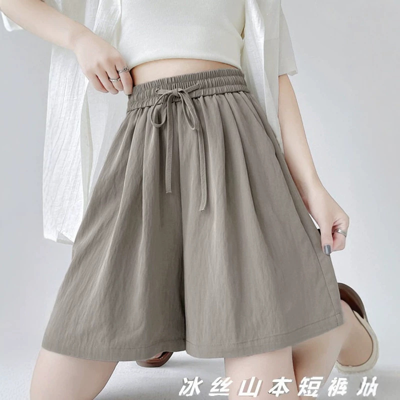 Ice Silk Yamamoto Shorts for Women, New Summer Style, Casual High-Waisted Loose Wide-Leg Sports Shorts