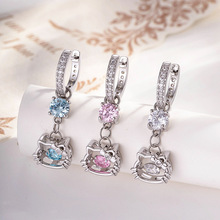 亨森镶嵌八心八箭锆石镂空猫咪头跳动锆石吊坠直针养耳洞耳扣