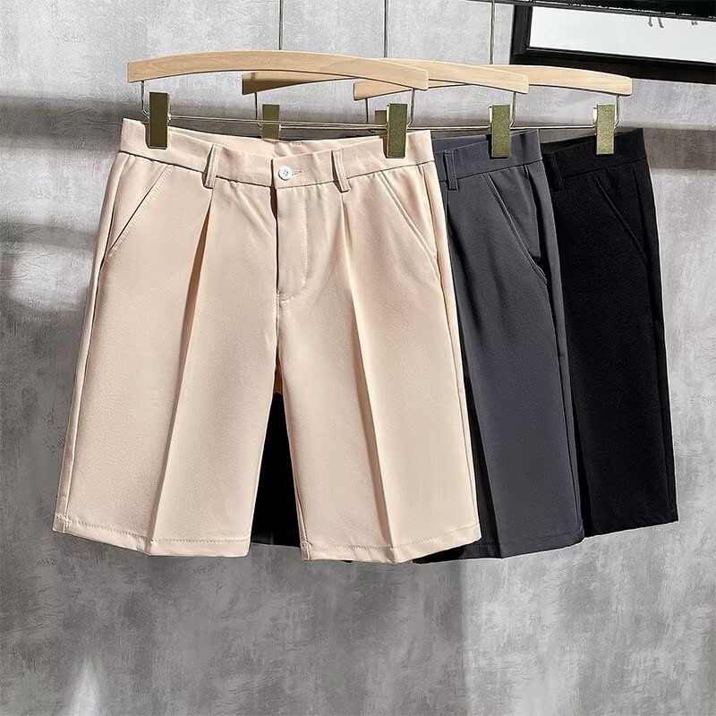 Traje, pantalones cortos, negocios de lujo ligero para hombres, pantalones delgados de verano de cinco puntos, pantalones casuales rectos de moda, comercio exterior, venta al por mayor transfronteriza