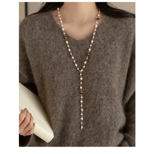 Long Sweater Chain Light Luxury High-End Irregular Baroque Natural Genuine Pearl Necklace for Women Autumn and Winter
