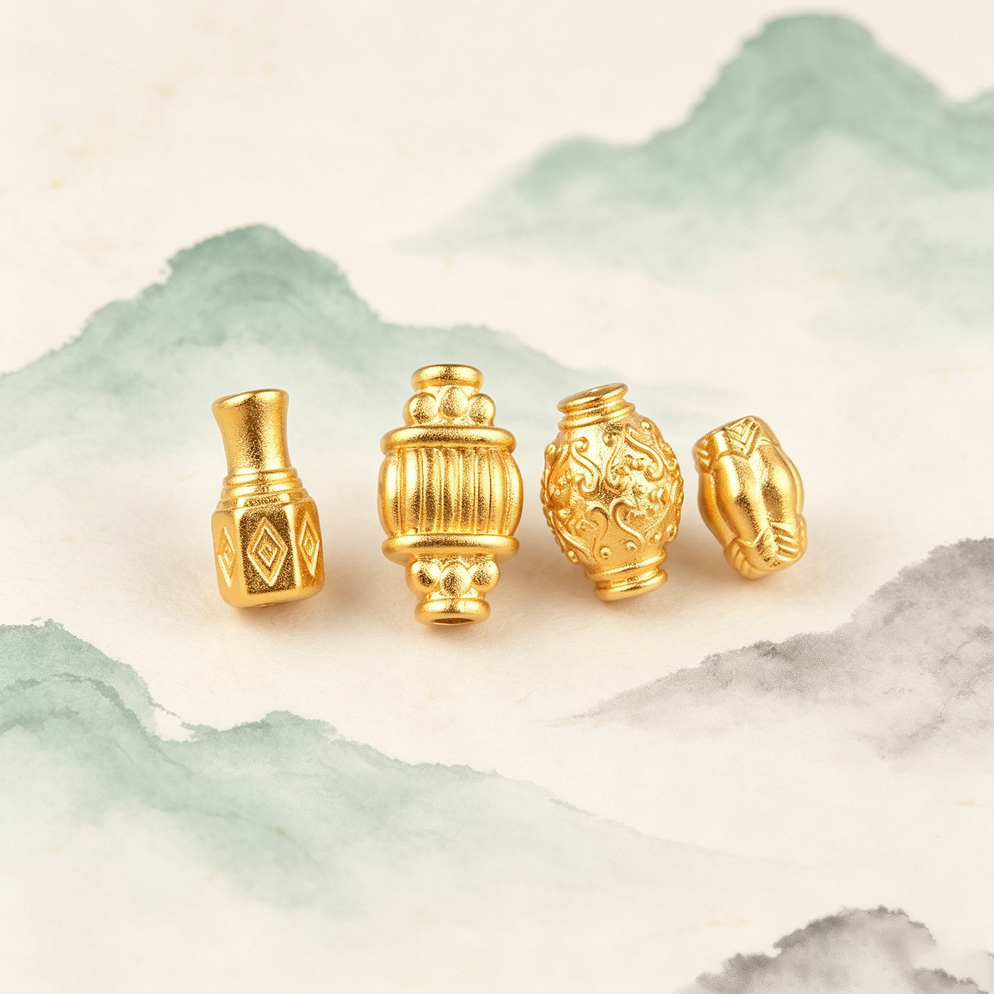 Chinese-style gold-plated beads and spacers with bee-shaped holes for DIY bracelets and jewelry accessories