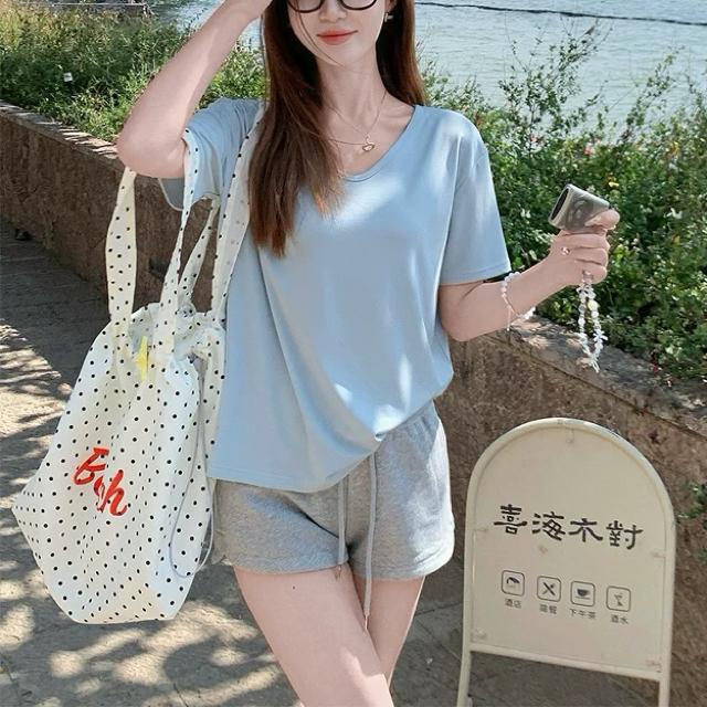 右肩Uネック白Tシャツレディース半袖2025年夏新作カジュアル無地万能ゆったりスリム半袖トップス|undefined