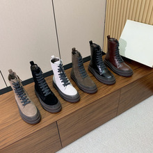 2025秋冬新款头层牛皮马丁靴女英伦风时尚工装靴系带圆头短靴子潮