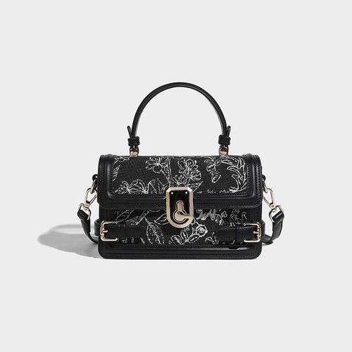 Box bag women's niche embroidered handbag 2024 new soft leather small square bag high-end commuter crossbody bag trendy